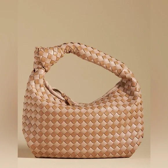 Anthropologie- The Brigitte Satchel by Melie Bianco Woven Tan Handbag NWT - Picture 1 of 8